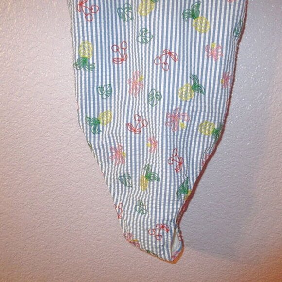 J Crew Seersucker One Piece Swimsuit Size 8 Embroidered Cherry Pineapples EUC - Picture 4 of 9